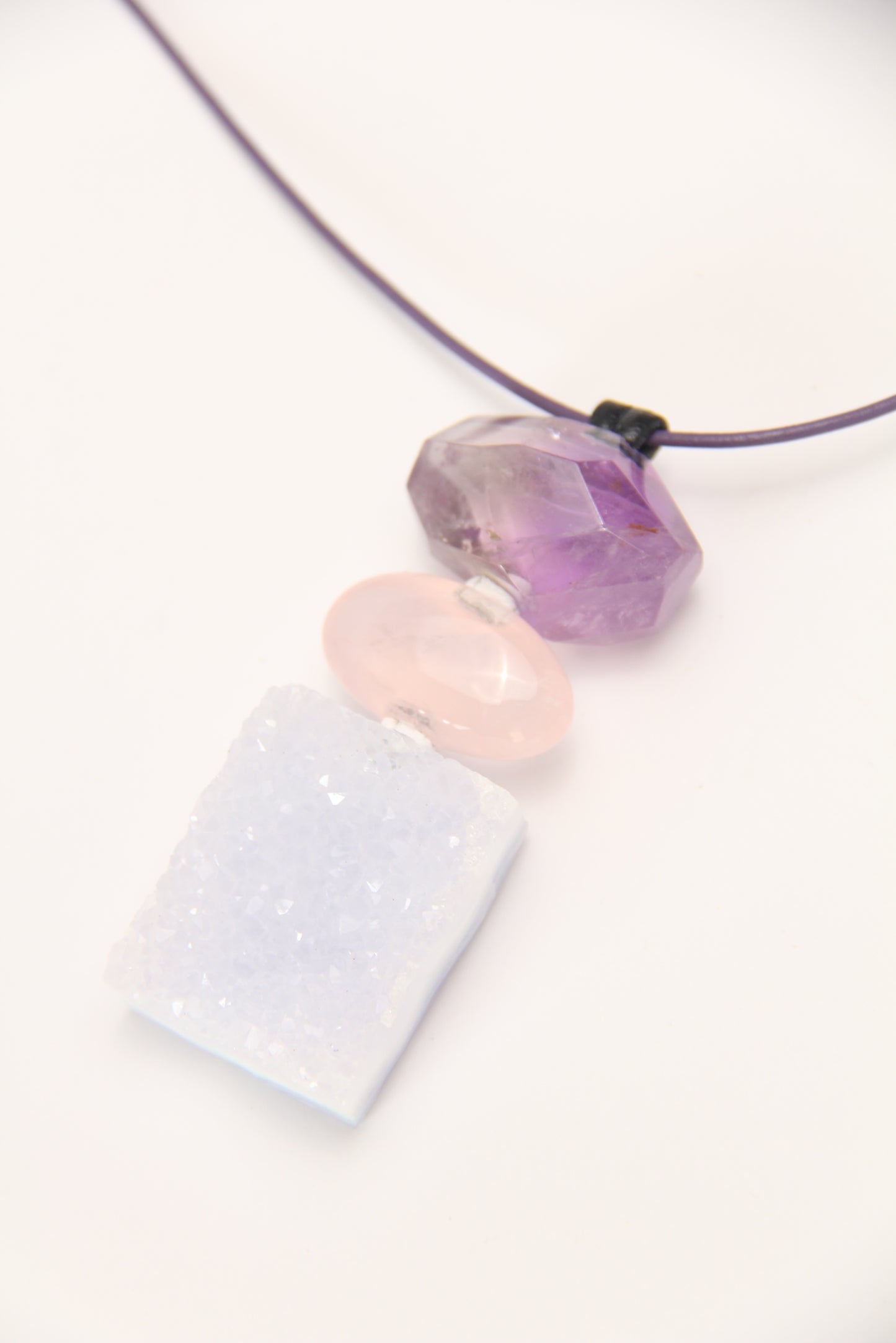 Pendant: amethyst, rose quartz, blue lace agate