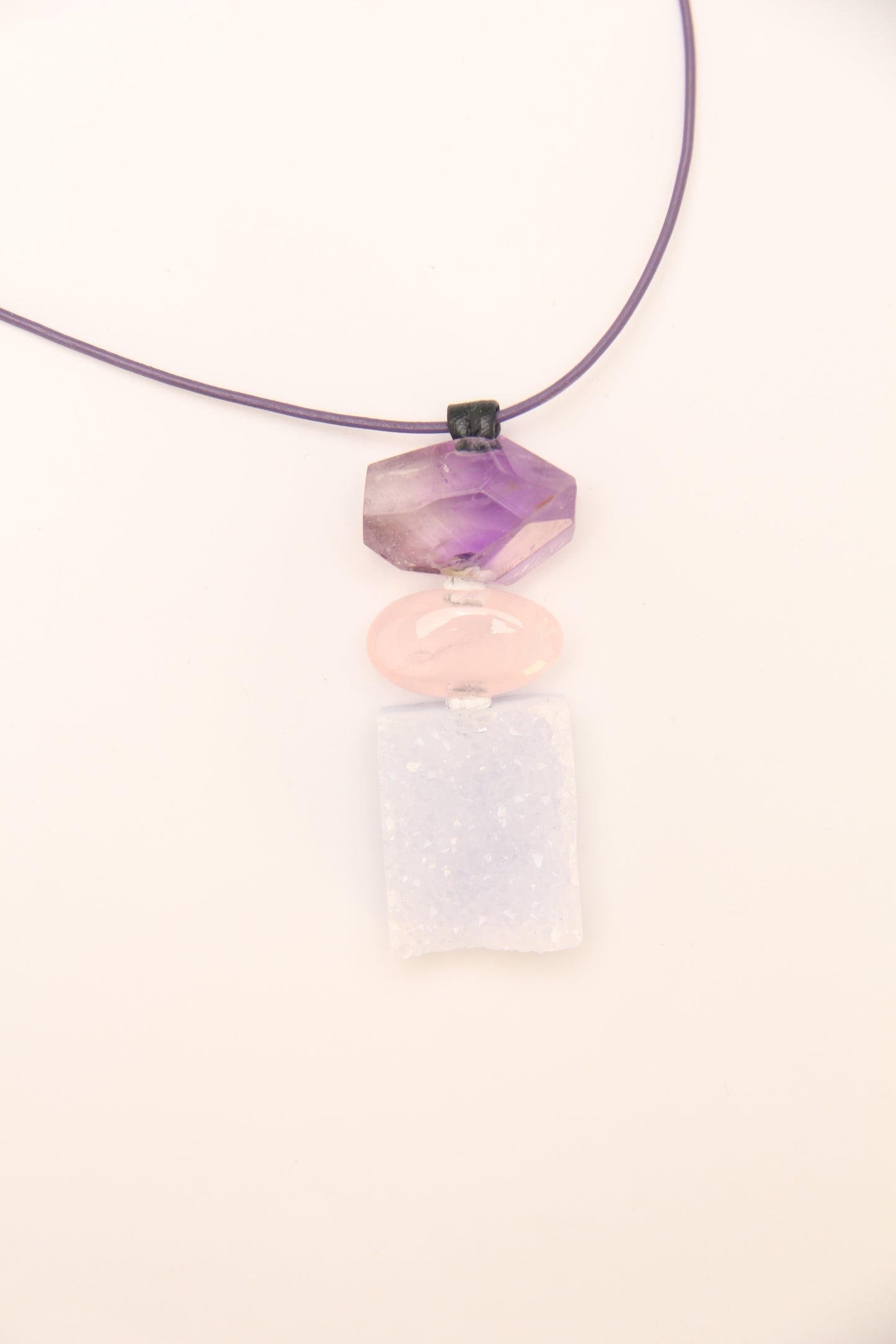 Pendant: amethyst, rose quartz, blue lace agate