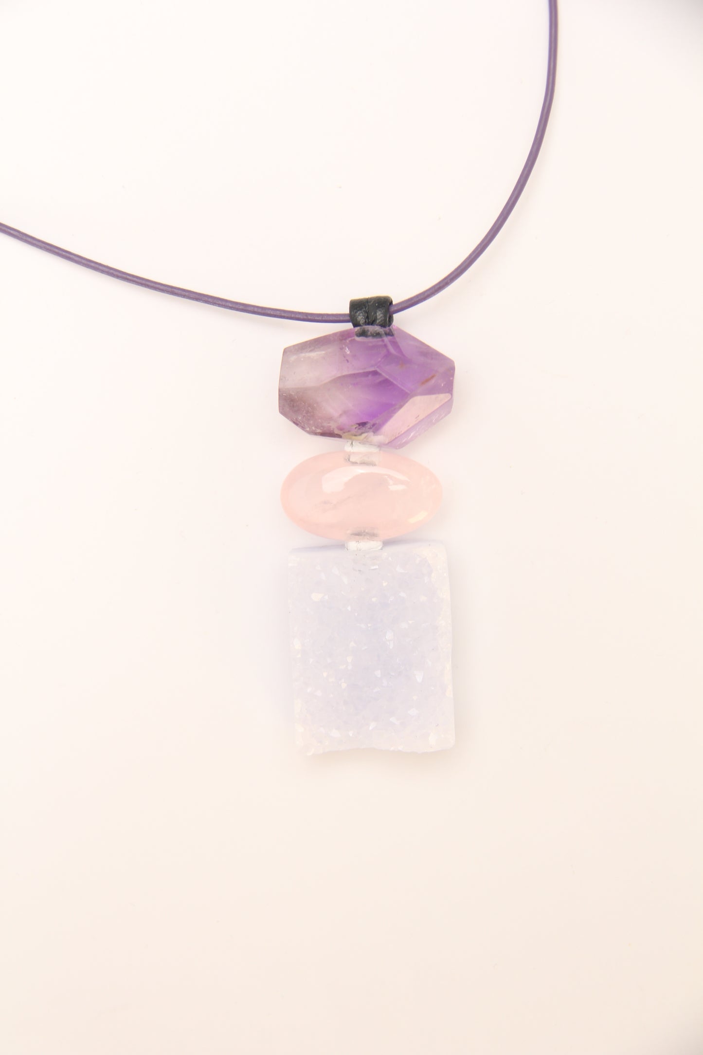 Pendant: amethyst, rose quartz, blue lace agate