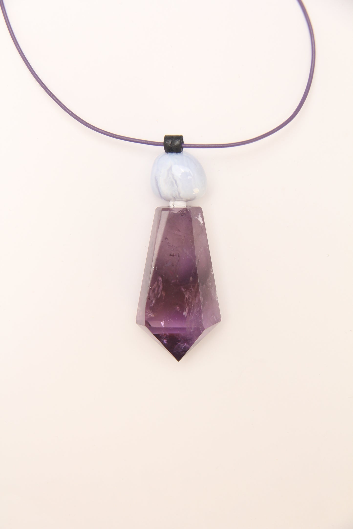 Pendant: blue lace agate, amethyst