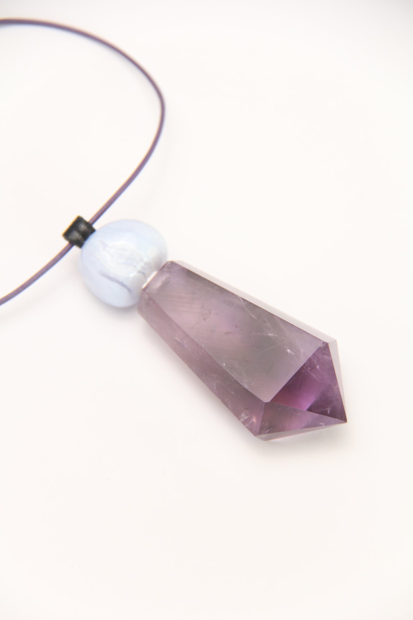 Pendant: blue lace agate, amethyst