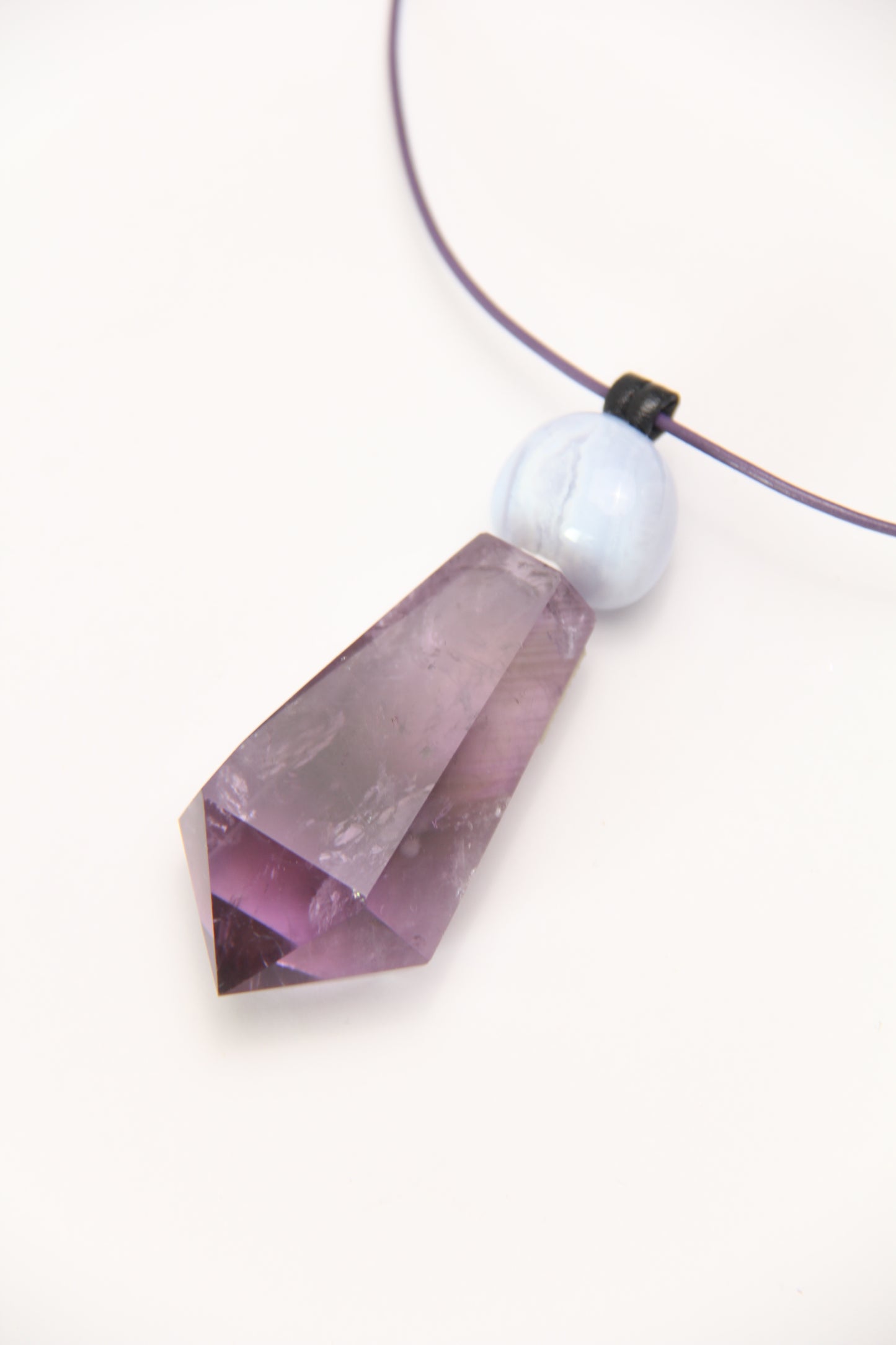 Pendant: blue lace agate, amethyst