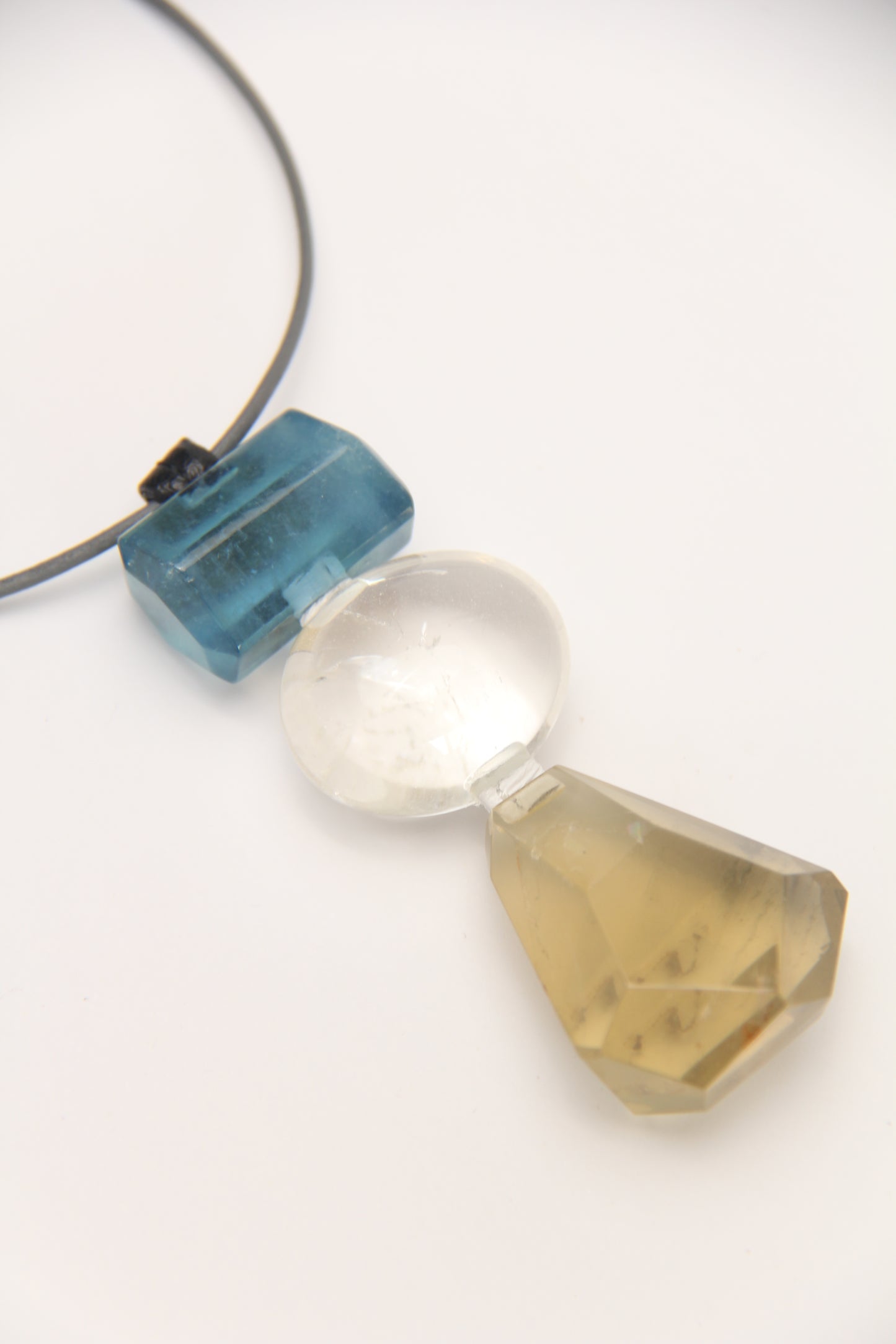 Pendant: aquamarine, quartz, citrine