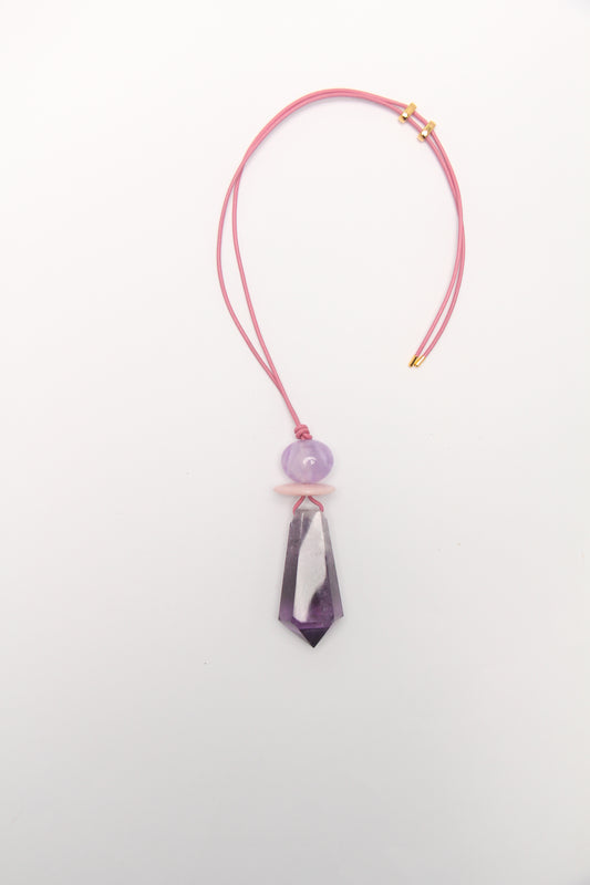 Pendant: amethyst, pink opal