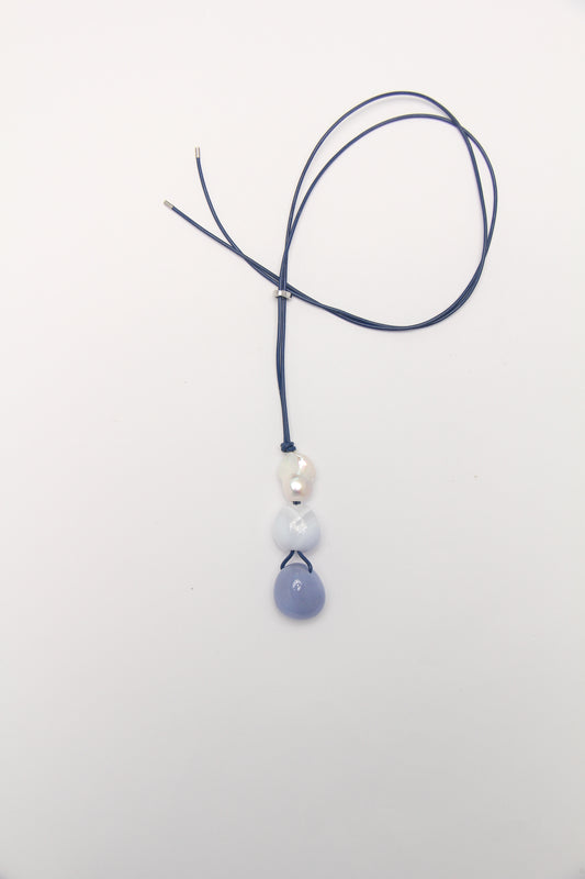 Pendant: pearl, blue lace agate