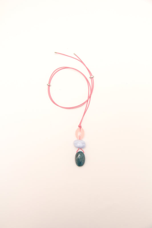 Pendant: rose quartz, blue lace agate