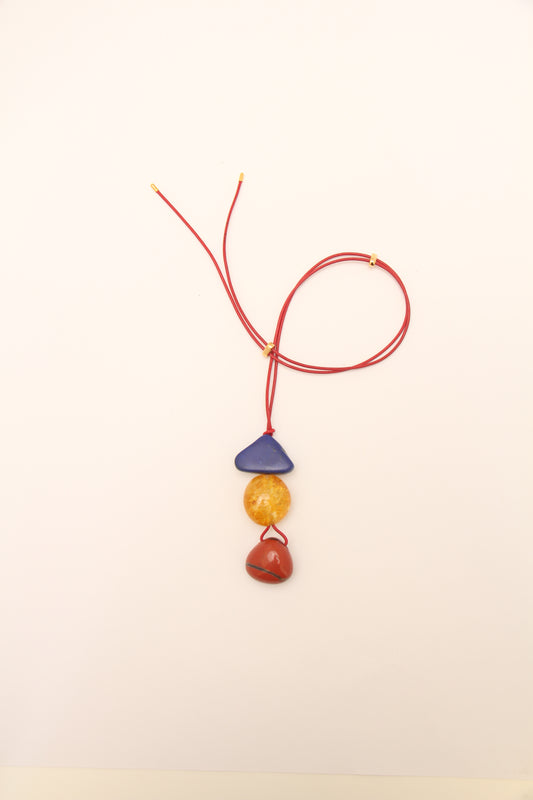 Pendant: lapis lazuli, red jasper stone, colored quartz