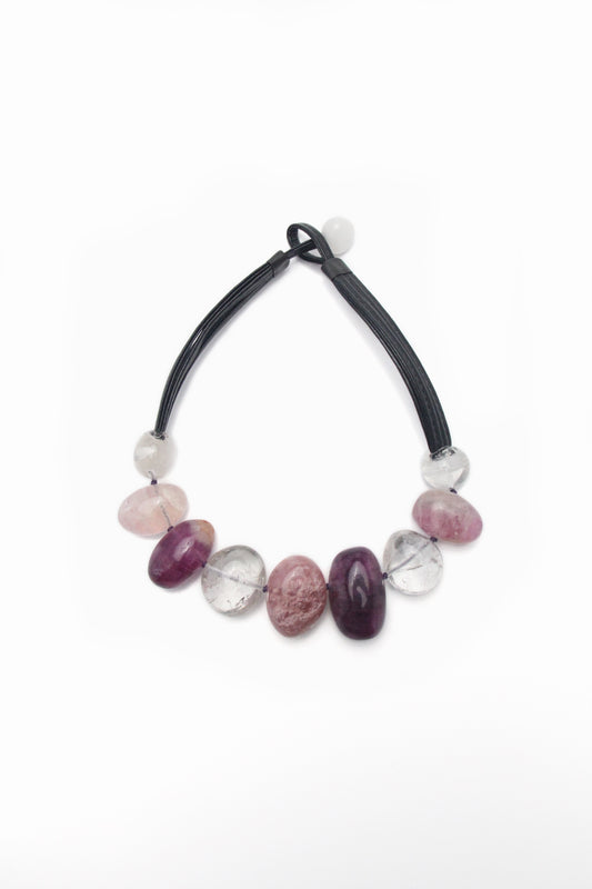 Chunky Crystal Necklace/Chunky Statement Necklace: purple fluorite, white crystal