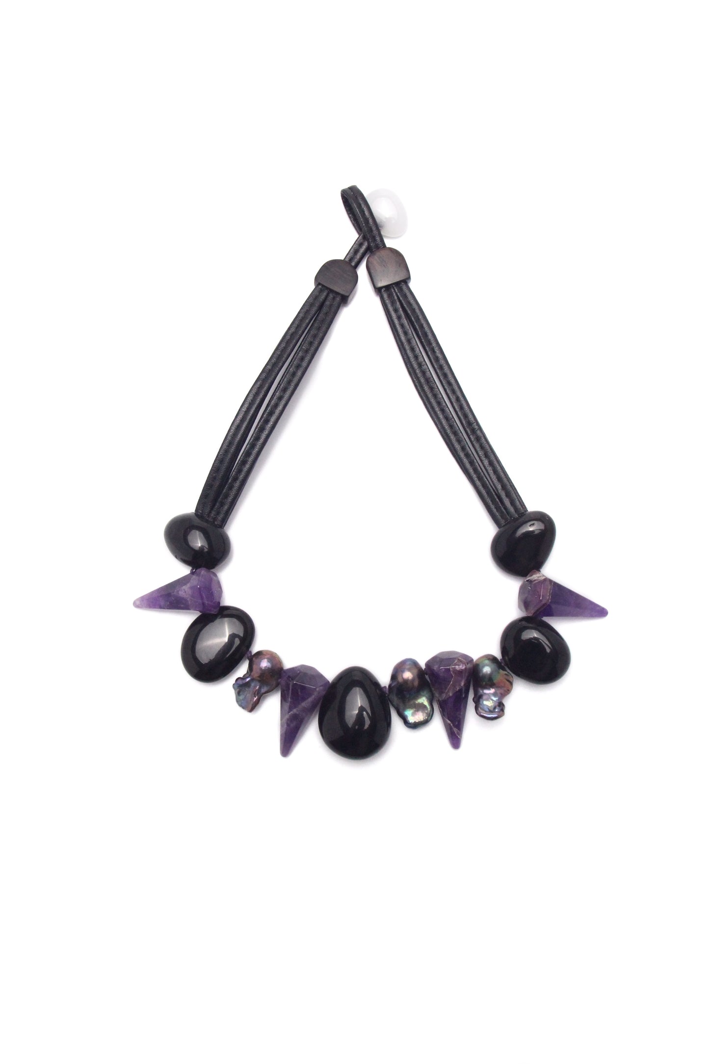 Chunky Crystal Necklace/Chunky Statement Necklace: pearls, obsidian, amethyst