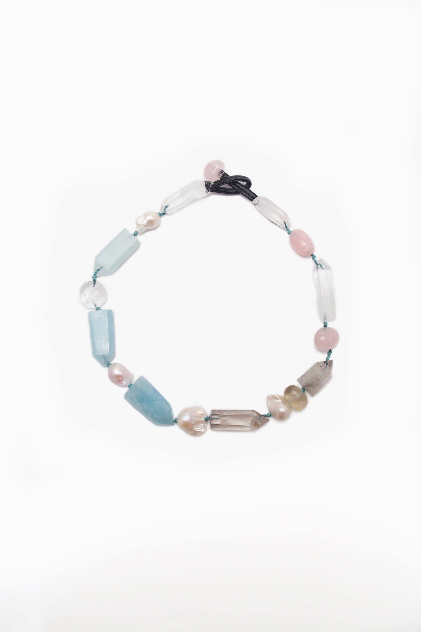 Chunky Crystal Necklace/Chunky Statement Necklace: aquamarine, pearls, rose quartz, white crystal, smoky quartz