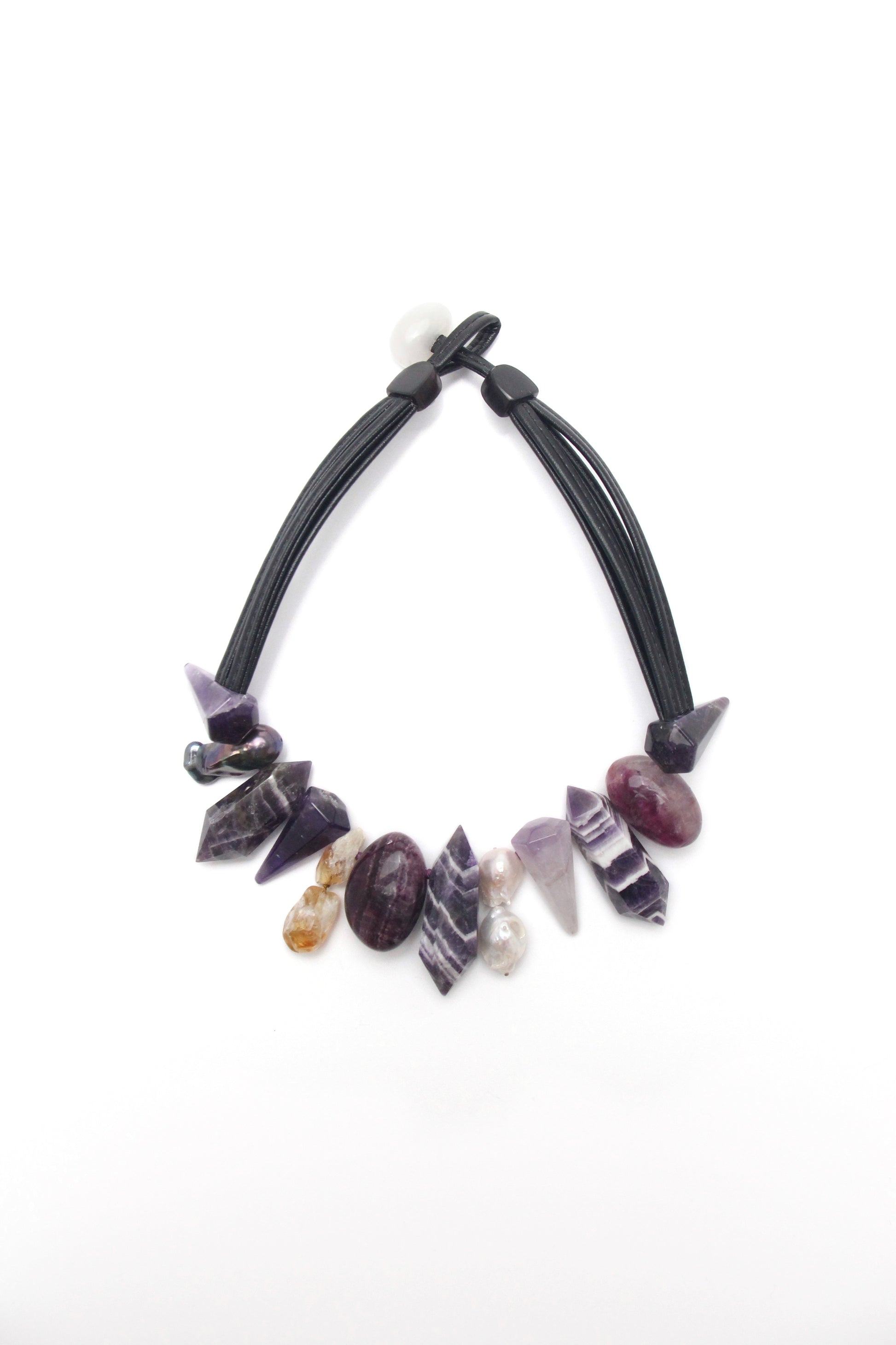 Chunky Crystal Necklace/Chunky Statement Necklace: dream amethyst, pearls, amethyst, citrine, purple fluorite