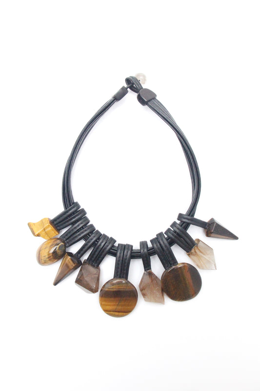 Chunky Crystal Necklace/Chunky Statement Necklace: tiger‘s eye, golden hair rutilated quartz