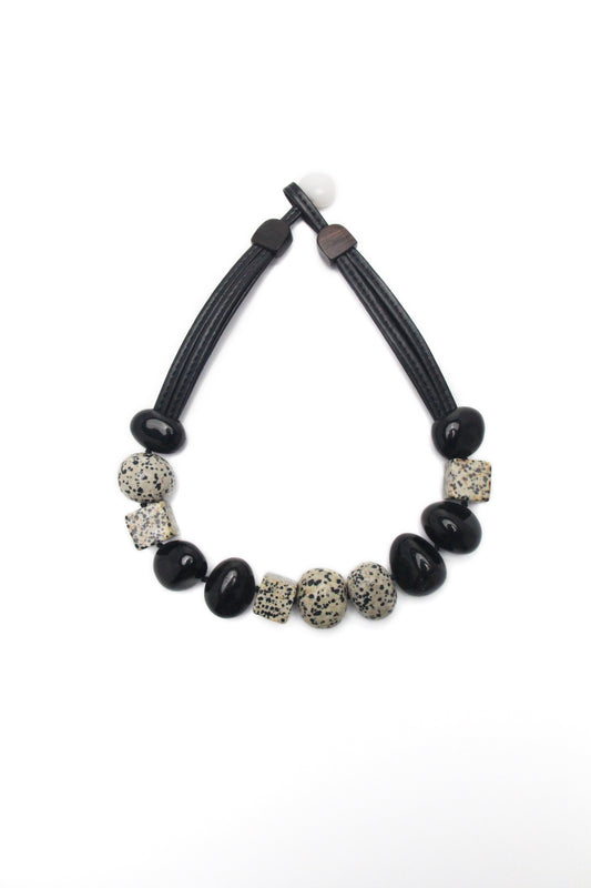 Chunky Crystal Necklace/Chunky Statement Necklace: obsidian, dalmatian jasper stone