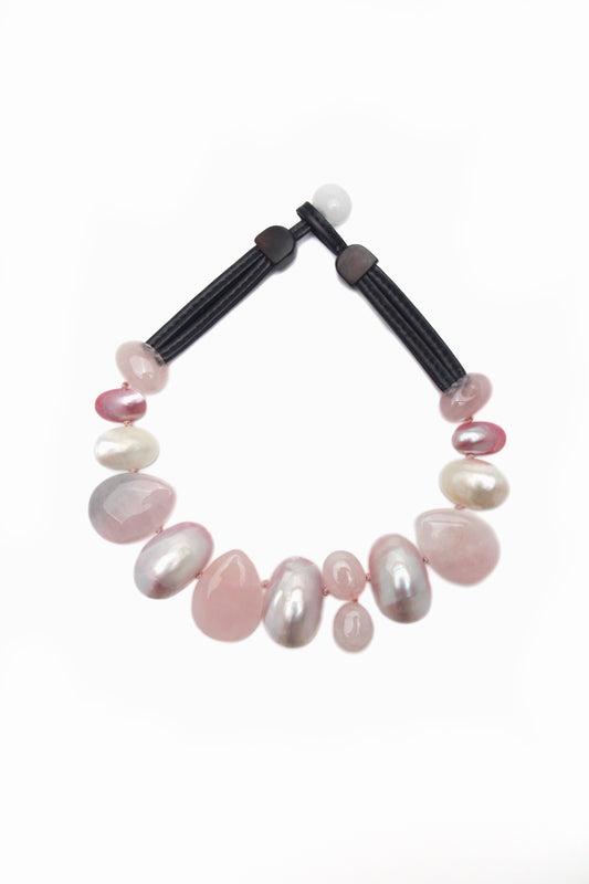 Chunky Crystal Necklace/Chunky Statement Necklace: mabe pearls, rose quartz